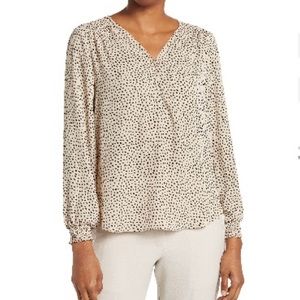 Pleione Beige Dotted Long Sleeve Blouse Size XS